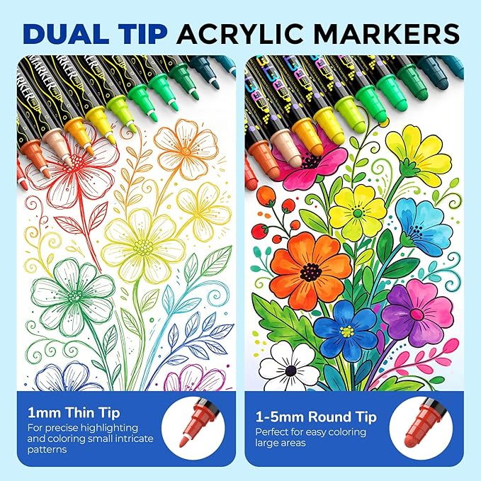 Betem 36 Colors Dual Tip Acrylic Paint Markers, Fabric Decorating Kits Premium - Image 2