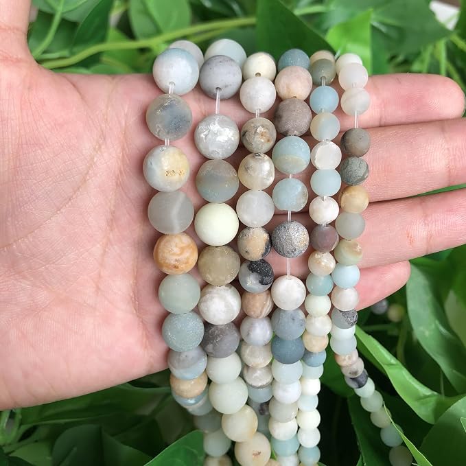 48pcs Natural Matte Amazonite Gemstone Beads，8mm Frosted Round Loose Stone Beads - Image 7
