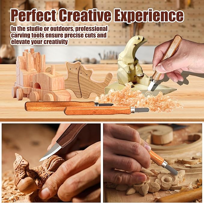 ZGROCK Wood Carving Kit Deluxe Whittling Knife Set 15PCS Wooden Carving Tools with Large PU Leather Case for Beginner Carpenter Experts