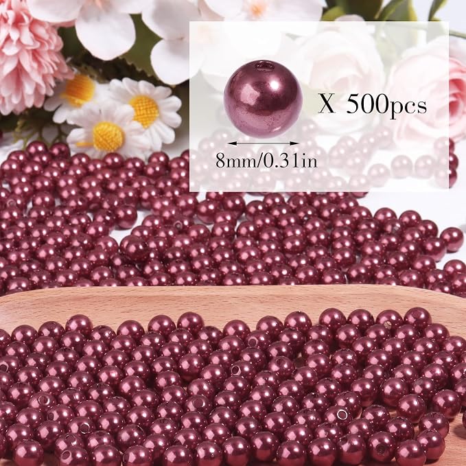 500pcs Wine Red 8mm Pearl Beads - Image 2