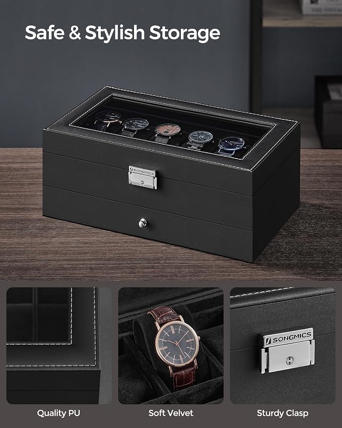 SONGMICS Watch Box, 12-Slot Watch Case Organizer - Image 3