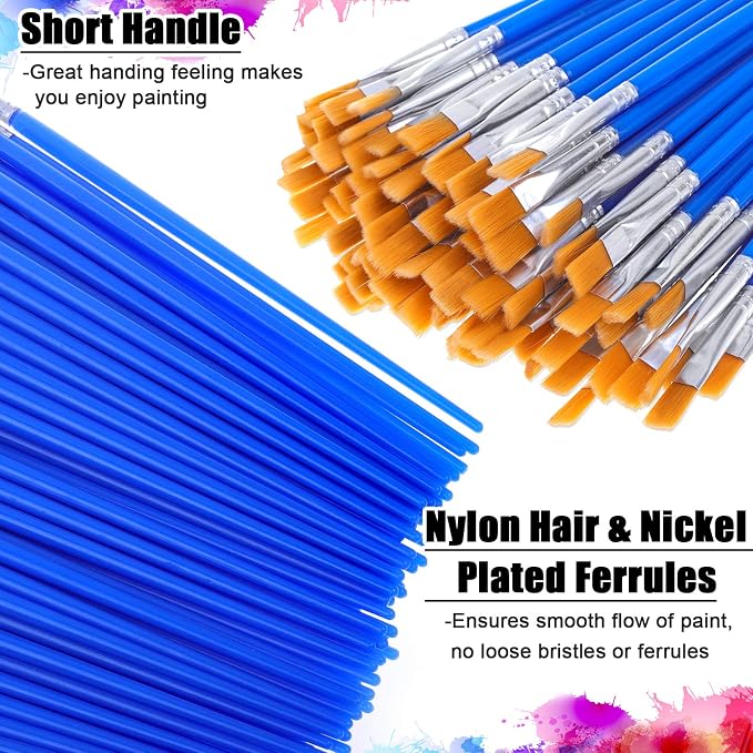 100Pcs Small Paint Brushes Bulk, Anezus Flat Top Acrylic Classroom Brush - Image 4