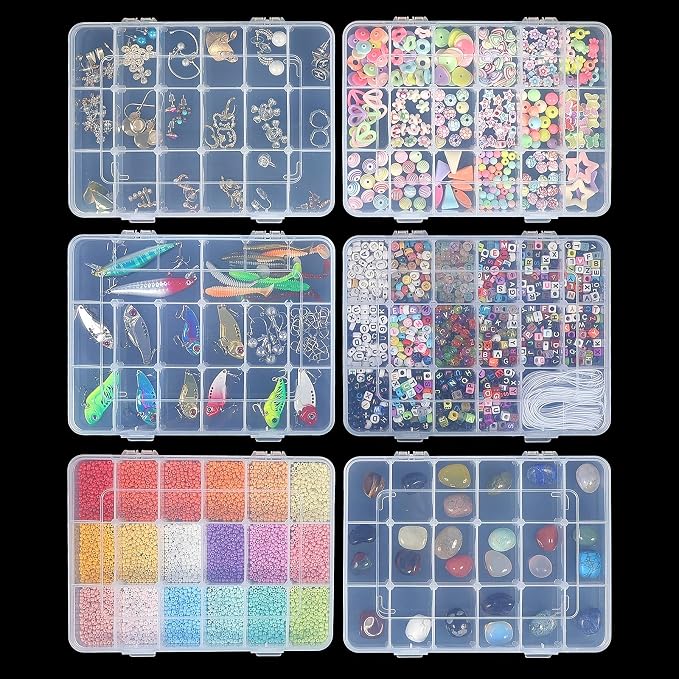 CGCG 3-Pack 18-Grid Clear Plastic Beads Organizer Box 7.9x5.8 | Multi - Image 5