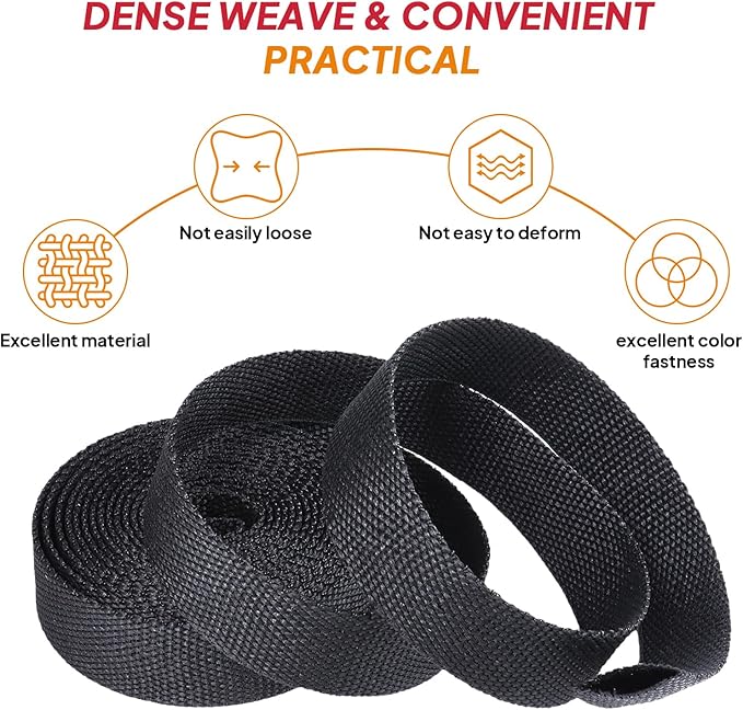 Black 2:1 Ratio Automotive Heat Shrink Braided Sleeving,Wear-Resistant Flat Woven Shrinkable Sleeve Fabric Car Cable Wires Hoses Protection (3/8"-50ft)