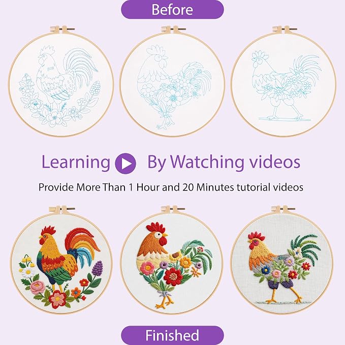 Uniartfy 3 Pack Funny Rooster and Flower Embroidery Kits - Image 4