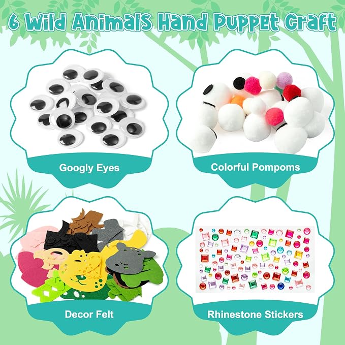 WATINC 6Pcs Hand Puppet Making Kit, Art Craft Felt Sock Puppet Toys, Creative - Image 2