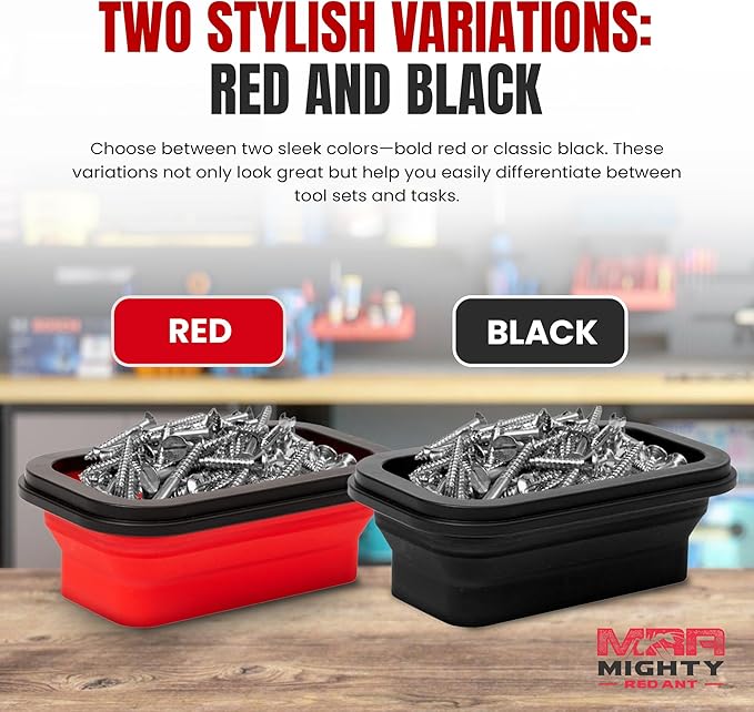 Collapsible Magnetic Tray Set of 3 Sizes – Foldable Silicone Tool Tray Organizer for Screws, Bolts, Nuts, Washers, Pins, & Small Metal Parts with Durable Magnetic Base (Red)