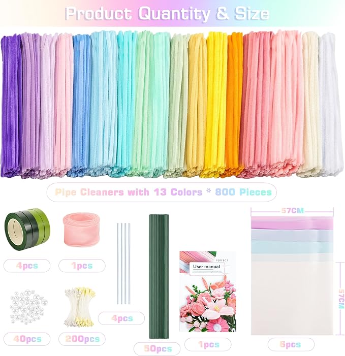 800 PCS Pipe Cleaners Craft, Pipe Cleaners Flowers Kit - Image 2