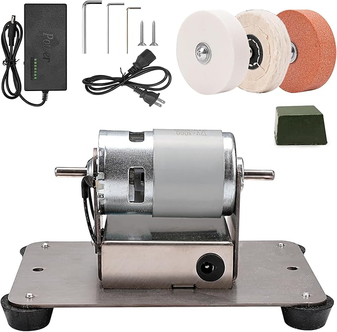Mini Bench Grinder with 3 Wheels, Electric Multi-Purpose Grinding Machine for Metal, Wood, Knife Making, Jewelry Buffing, 6.3 x 3.5 inch Base