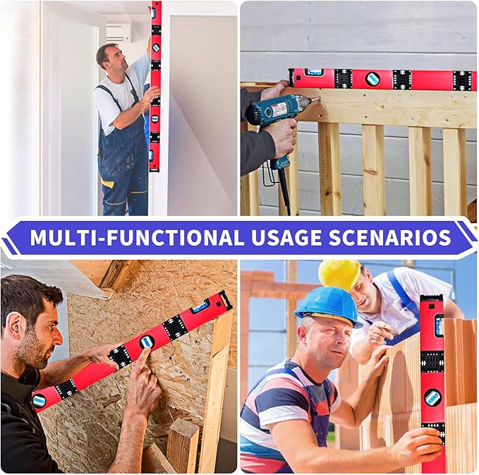 Multi-Function Foldable Level - 28 Inch Foldable Measuring Tool with 4 Easy-Read Level Bubbles 45/90/180, Multi-Angle Measurement Tool for Carpenters, Woodworkers, Fabricators