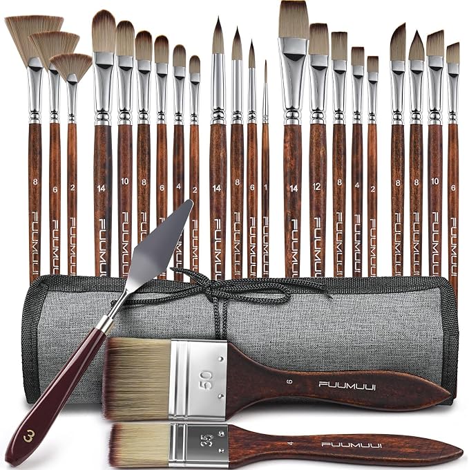 Fuumuui 25pcs Paint Brush Set, Professional 9 Shapes by FUUMUUI