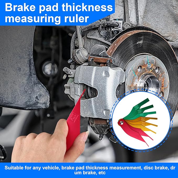 Brake Disc Measuring Tool, 8-Piece SAE Gauge Measuring Metric Steel Structure Thickness Gauge, Color Coded Gauge Size, Measuring Disc and Drum Brake Pad Gauge