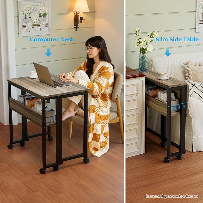 GreenForest Folding Desk with Wheels, 24.8" Rolling Table - Image 6
