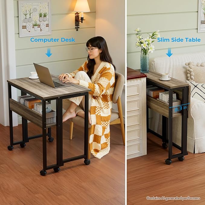 GreenForest Folding Desk with Wheels, 31.5" Rolling Table - Image 6