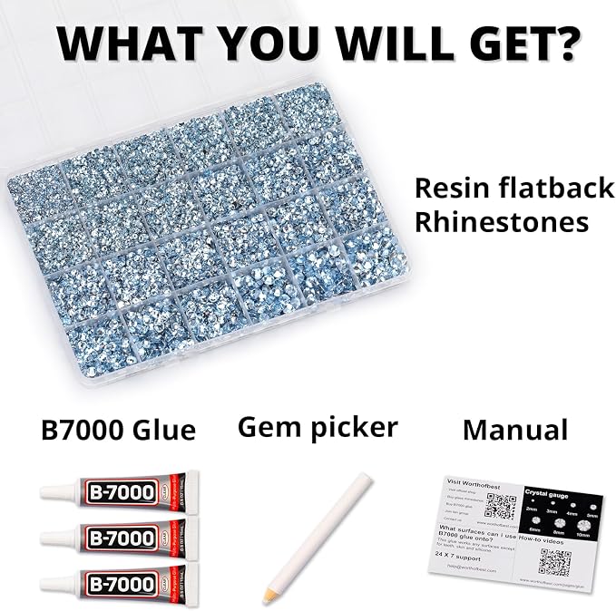 33000Pcs Baby Blue Rhinestones for Bedazzling, Mixed Sizes 2, 6mm Flatback Gems - Image 2