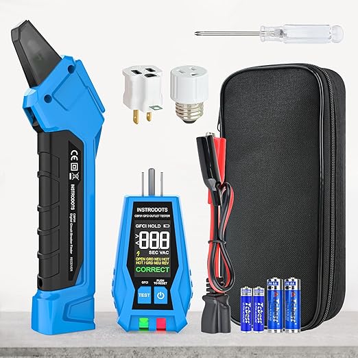 Circuit Breaker Finder Tool with Accessories, 90-135V AC Digital Breaker Finder with Integrated GFCI Outlet Tester, Circuit Tracer with Buzzer Alarm & Color Display, Includes Carrying Case