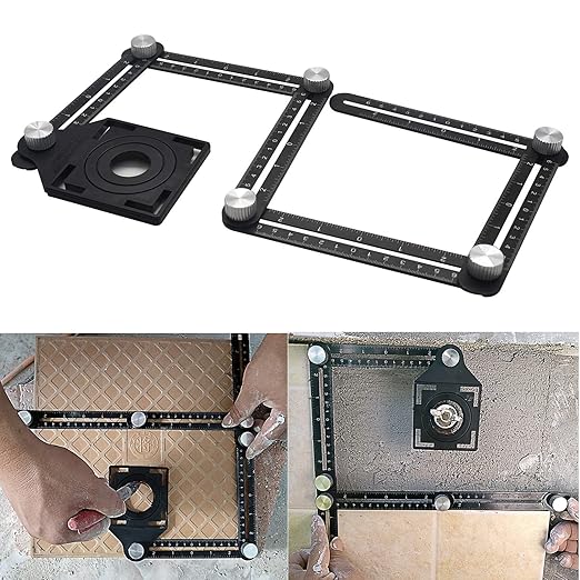Angzhili 1 Pack Multi Angle Measuring Ruler,Aluminum Alloy Multi-Function Angle Ruler,6 Section Ceramic Tile Opening Locator, Angle Measurement Tool,Band Hole Locator