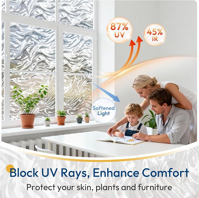 rabbitgoo Frosted Glass Window Privacy Film, Wave Pattern, 17.5" x 157.4" | - Image 5