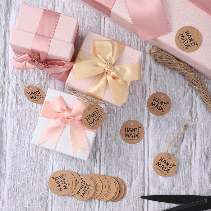 200PCS Handmade Tags with String Brown Gift Tags 1.2” Custom Tag - Image 6