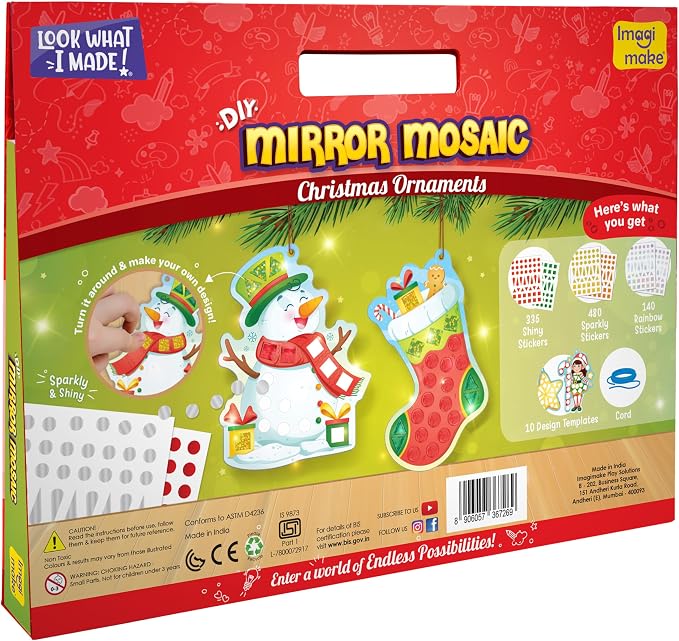 Imagimake Mirror Mosaic Christmas Kids Art Set | DIY Craft Kit | Foil Stickers - Image 8