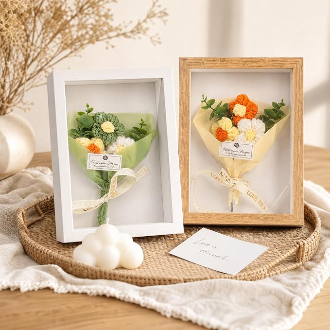 2Pack 5x7 Shadow Box Frame w. Mini Crochet Flower Bouquet, Small Shadow Box - Image 5