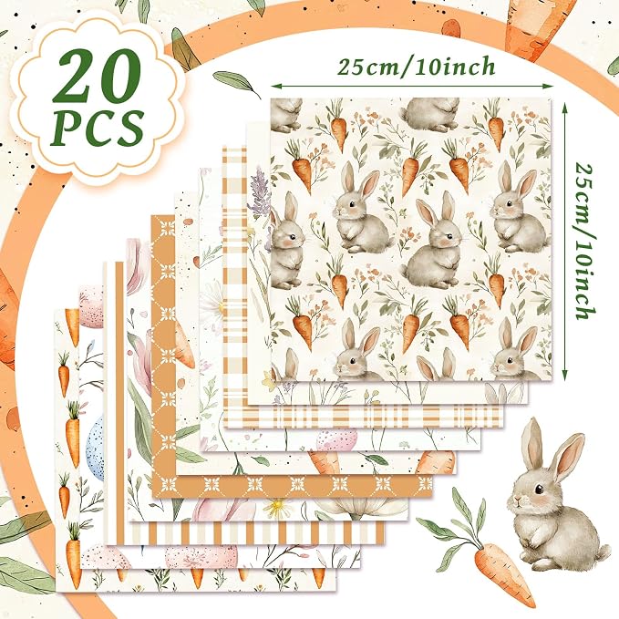 HunnmingRe 20 Pcs 10''x10'' Easter Quilting Fabric Square Bundle Watercolor - Image 2