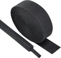 Black 2:1 Ratio Automotive Heat Shrink Braided Sleeving,Wear-Resistant Flat Woven Shrinkable Sleeve Fabric Car Cable Wires Hoses Protection (1-1/8"-35ft)