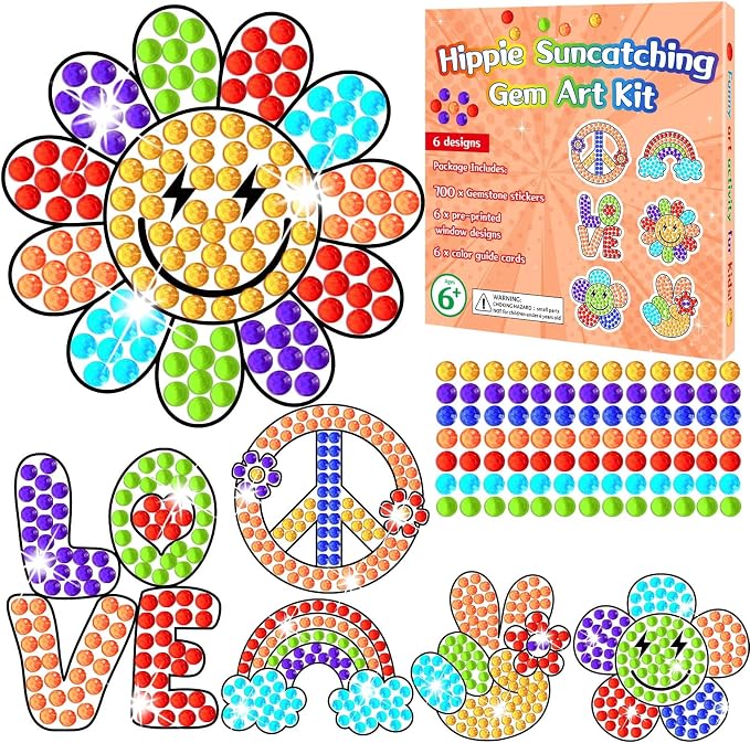 Qyeahkj 6 Pcs Groovy Arts and Crafts, Retro Art Crafts Boho Hippie Suncatcher by Qyeahkj