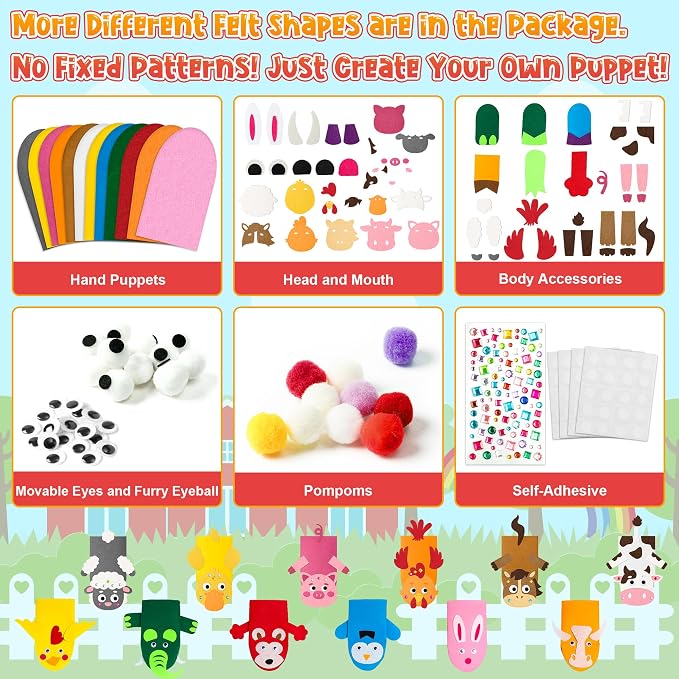 WATINC 12Pcs Hand Puppet Making Kit, Art Craft Felt Sock Puppet Toys, Creative - Image 3