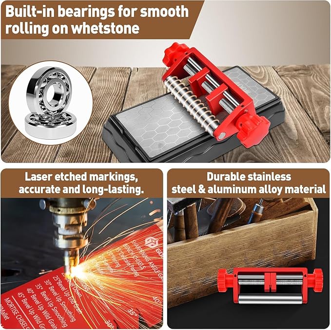 Chisel Sharpening Jig with Diamond Sharpening Stone 400# 1000# 3000# 8000# Grit, Wood Honing Guide for Chisels and Planes Width 0.1" to 2.8"