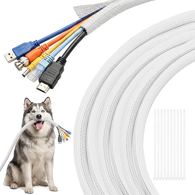 Delamu 30ft - 1/2 inch Cable Sleeve Cord Protector from Pets No Chew, by DELAMU