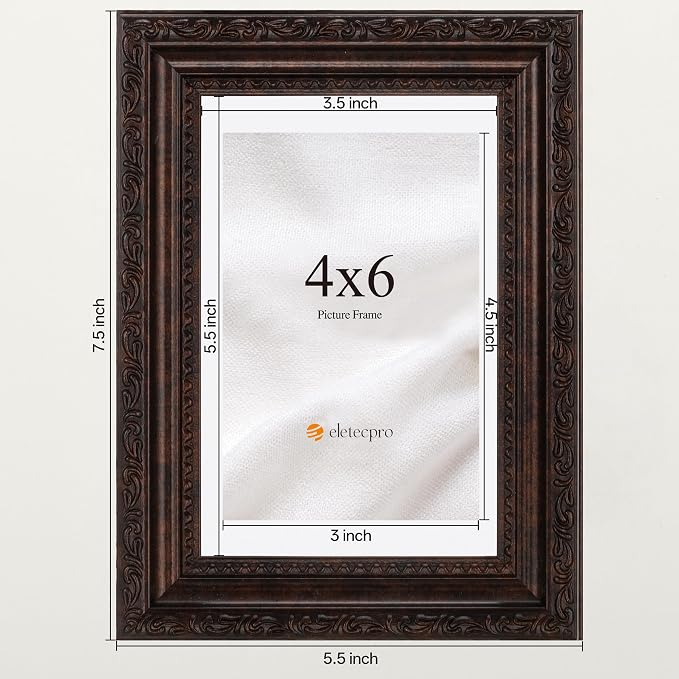 eletecpro 4x6 Vintage Picture Frame, Glass Cover, Horizontal or Vertical - Image 3
