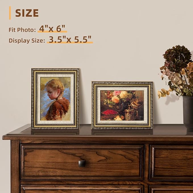 HappyHapi 4x6 Picture Frame Gold, Vintage Frames, 1 Pack | Vintage Picture - Image 5