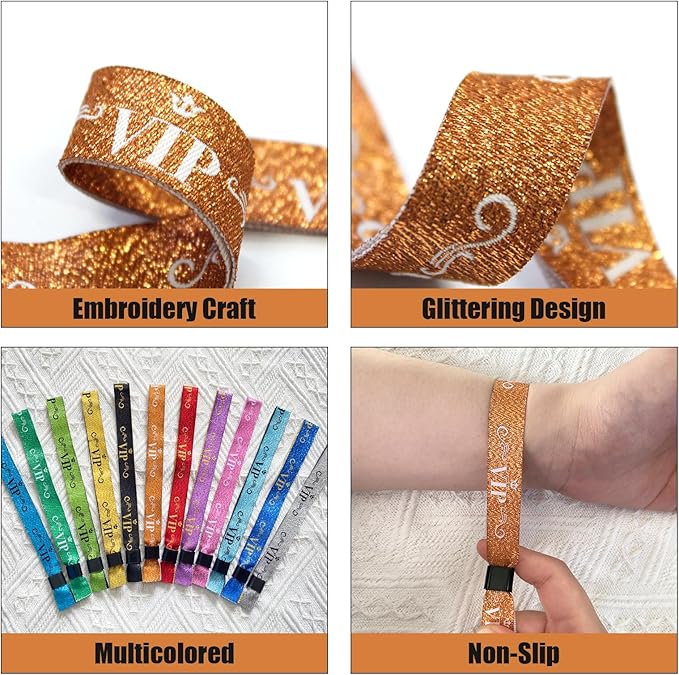 100 Pcs VIP Cloth Event Wristband, Disposable VIP Wristbands for Events, Colored VIP Wristbands Events,for Lightweight Concert,Club Entrance Wrist Strap Party Wristband Event (Color : Orange Gold)