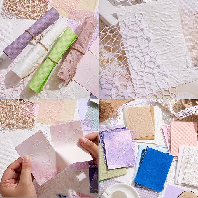 108 Sheets Textured Scrapbook Paper and Mesh Fabric Assorted Set - Image 4