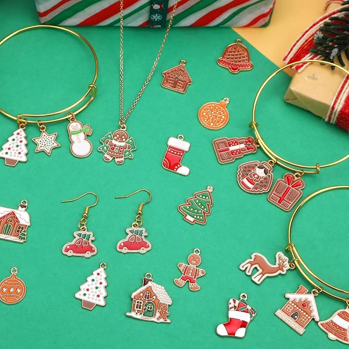 SANNIX 110Pcs/55 Pairs Christmas Charms, Gingerbread Man Charm Holiday Gold - Image 3