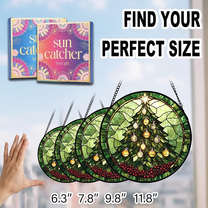 Christmas Tree Acrylic Suncatcher Faux Stained Glass Window Hanging 7.8" | - Image 6