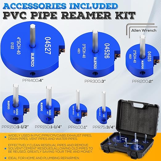 7PCS PVC Pipe Reamer Kit - SCH40 Aluminum Deburring Tool Kit (3/4" to 4") | Dual-Blade Technology | Deburring Tool for PVC & ABS Pipes | Fits Standard 1/2" Drills