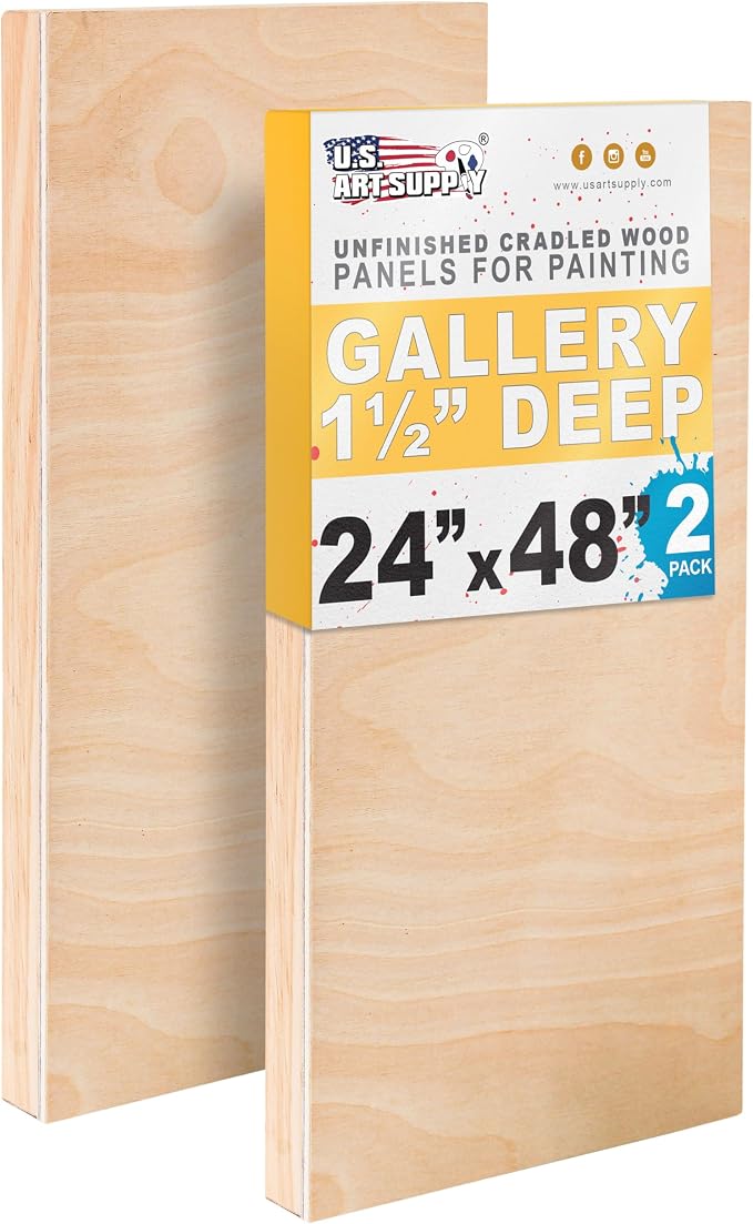 U.S. Art Supply 24" x 48" Unfinished Cradled Wood Panels by USArtSupply