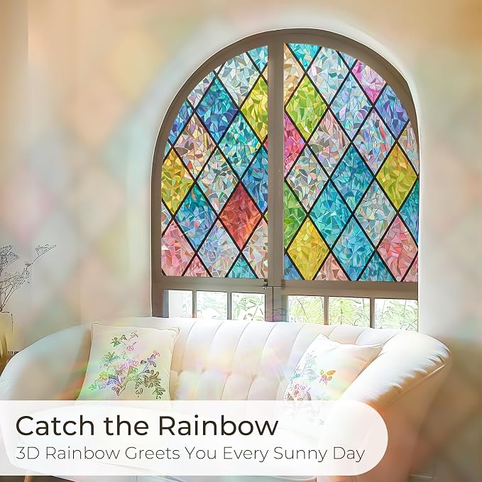 Windimiley Stained Glass Window Privacy Film:3D Rainbow Floral Decorative - Image 5