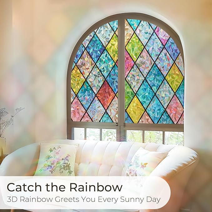 Windimiley Stained Glass Window Privacy Film:3D Rainbow Floral Decorative - Image 5