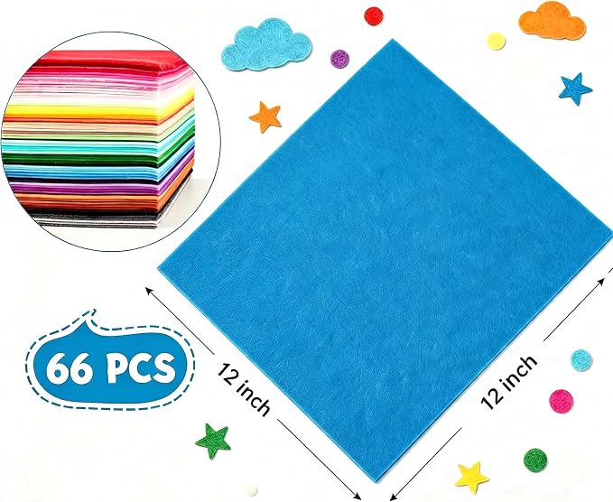 12x12Inch 66Pcs Felt Sheets for Crafts, 40 Colors Craft Supplies, 1mm Thick - Image 2