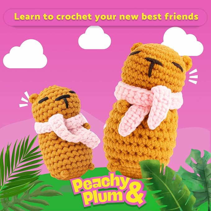 Capybara Crochet Kit for Beginners, 2 Easy Amigurumi Capybaras & Keychains | - Image 2