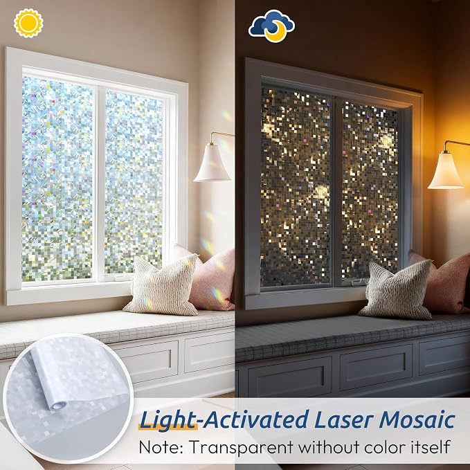 rabbitgoo Stained Glass Window Privacy Film, Mosaic Pattern, 23.6" x 78.7" | - Image 2