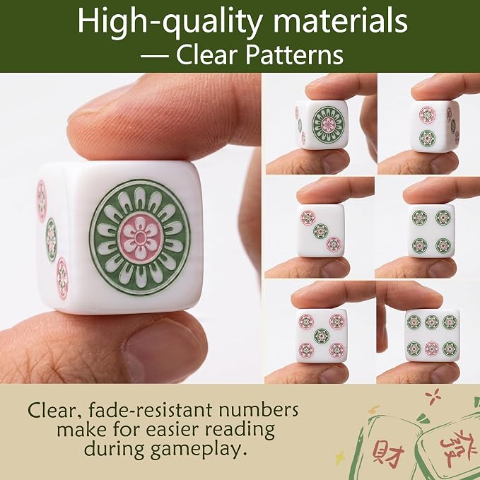 4 Pack Mahjong Dice Set with Green Pouch, 18mm Acrylic Colorful Dice - Image 3