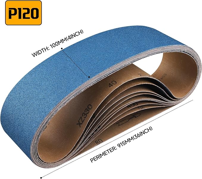 10-Piece 4 x 36 Inch 120 Grit Zirconia Sanding Belts, Heavy Duty Long-lasting Sanding Bands for Belt Sander, Rust Paint Removal, Wood Metal Grinding and Finishing