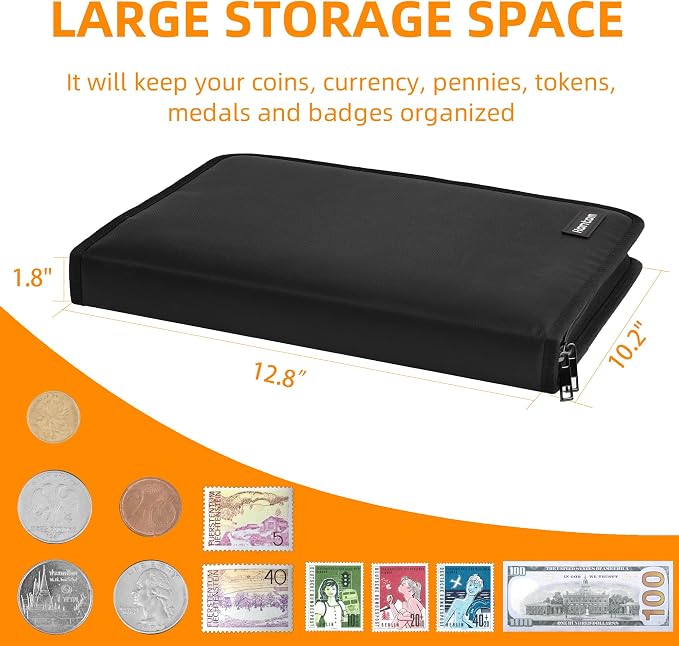 400 Pockets Fireproof Coin Collection Book &36 Paper Money Organizer Binder | - Image 5