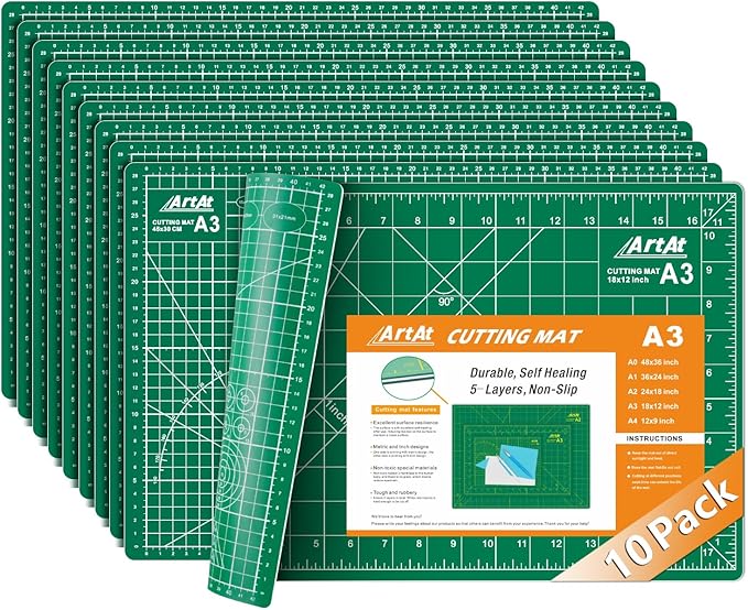 ArtAt Self Healing Cutting Mat:【10 Pack Cutting Mat 12″x 18″】 Green Double by ArtAt