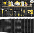 4 Pack Black Metal Pegboard Panels, Heavy Duty Steel Peg Boards Wall Organizer with Screw, Anchors and Washer Accessories for Garage, Tool Storage, Office Organization, Craft Room, Kitchen
