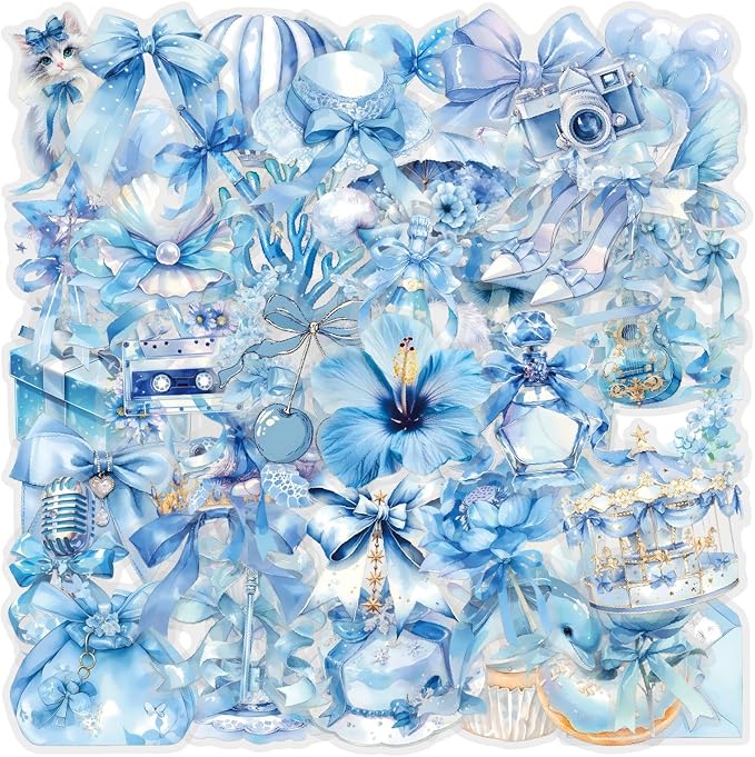 50 Pcs Clear PET Blue Coquette Aesthetic Stickers by Unknown